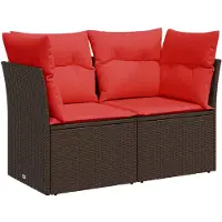 vidaXL Gartensofa mit Kissen 2-Sitzer Braun Poly Rattan