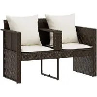 vidaXL Gartenbett mit Sonnenschirm Braun Poly Rattan