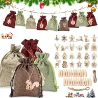 Sunshine Smile Adventskalender zum Befüllen 24 Säckchen Holzanhänger Clips Stoffbeutel