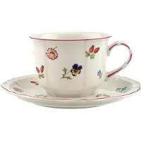 Villeroy & Boch Tasse "Frühstückstasse mit Untertasse Petite Fleur 260 ml bunt", bunt, B:17cm H:9,3cm Ø:17cm, Porzellan, Trinkgefäße, Tasse, Spülmaschinenfest, Mikrowellensicher