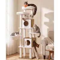 Feandrea Kratzbaum Kratzturm mit Katzenhaus und Sisalstamm 48 x 40 x 171 cm Gelbbraun
