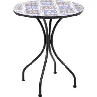 Beliani Bistrotisch Set Weiß / Blau Metall Keramik Mosaik Muster Pulverbeschichtet Rund Klein Gartentisch Garten Terrasse Balkon