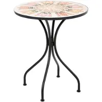 Beliani Bistrotisch Set Mehrfarbig Metall Keramik Mosaik Muster Pulverbeschichtet Rund Klein Gartentisch Garten Terrasse Balkon