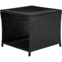 StarTech.com Polyrattan-Gartentisch - Beistelltisch - Glasplatte - Metallrahmen - Offener Stauraum - Wetterfest - 45 x 45 x 40 cm - Schwarz