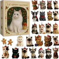OEM Kerstkalender mit 24 Acrylkatzen - 24 Tage zählen - Schattige 2D Dekorationen - Weihnachtsdekoration - Weihnachtsbaumdekoration - Ideal für Katzenliebhaber - Weihnachtsferien - Festdekoration