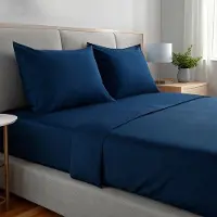 Benza Ibenzoa Bettwäsche-Set 4-teilig – Microfaser, flaches Laken 220×275 cm, Spannbettlaken 135×190/200 cm (40 cm Steghöhe), 2×50×80 cm, Marineblau, 100 g/m²