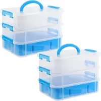 Merkloos Aufbewahrungsboxen, transparent - 2 Stück - 3 Ebenen - Stapelbar - Bastelorganizer - 26 x 17,7 x 19 cm - Robuste Konstruktion - Sortierbox