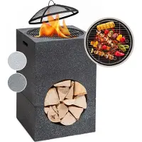 Blumfeldt Feuerschale, Tragbare Feuerstelle Outdoor, Feuerschalen für den Garten, Terrasse & Camping, Feuerschale mit Grillrost & Holzlagerfach, Sichere Stahlschale, Feuerstelle 50 x 75 x 50 cm