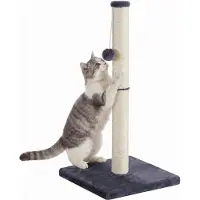 Feandrea Kratzstamm aus Natursisal, Stabiler Katzenkratzbaum mit Spielzeug für Große Katzen, 40 x 40 x 84 cm, Dunkelgrau
