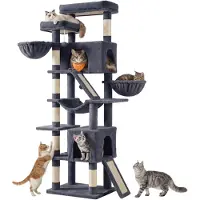 Feandrea Kratzbaum XXL für Große Katzen mit 7 Ruhezonen und Sisal 55 x 45 x 205 cm Dunkelgrau
