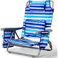 StarTech.com Kompakter tragbarer Strandstuhl - Rucksack Strandstuhl für Erwachsene - 5-fach verstellbar flach liegend - Aluminiumrahmen - Kühltasche & Aufbewahrungstasche - Blau 1 Stück