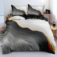 Gezu Bettwäsche Set 155x220cm 3D Marmor Anthrazit Grau Microfaser 1 Bettbezug 2 Kissenbezüge 80x80cm Reißverschluss