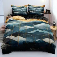 Gezu Bettwäsche Set 155x220cm 3D Marmor Dunkelblau Microfaser 3-teilig mit Reißverschluss