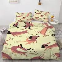 Sonstiges Bettwäsche-Set Dackel 135x200 cm 4-teilig Mikrofaser 3D Cartoon Motiv mit Reißverschluss