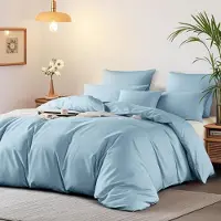 Sonstiges Bettwäsche-Set 200x220 cm Baumwolle Mako Satin Blau Hellblau 2 Kissenbezüge 80x80 cm