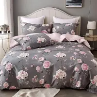 Gezu Bettwäsche Set 240x220cm 3D Blumen Rosen Grau Rosa Wende Bettbezug mit 2 Kissenbezügen 80x80cm Reißverschluss