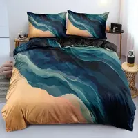 Gezu Bettwäsche Set 135x200 cm Dunkelblau Gold Marmor Wendebettwäsche Microfaser mit Reißverschluss 2-teilig