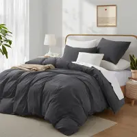 Sonstiges Bettwäsche-Set 200x200 cm Baumwolle 3-Teilig Anthrazit Dunkelgrau