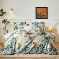 Sonstiges Bettwäsche-Set 4-teilig 135x200 cm + 2x 80x80 cm Satin Grüne Pflanzen Vintage Stil