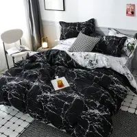 Sonstiges Bettwäsche-Set 200x220 cm 3-teilig Schwarz Weiß Marmor Muster Mikrofaser mit Reißverschluss