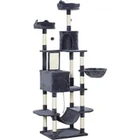 Moonbite Kratzbaum 206 cm für 1-3 Katzen, Katzenturm mit 2 Betten, 2 Wohnungen, Hängematten, Sisalpfosten und Kippschutz zur Wand, Polyester, Dunkelgrau