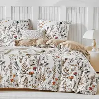 Sonstiges Bettwäsche-Set 200x200 cm 3-teilig mit 2 Kissenbezügen 80x80 cm, Weiß mit Blumenmuster