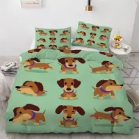 Sonstiges Bettwäsche-Set Dackel 135x200 cm 4-teilig 100% Mikrofaser Kinder Cartoon Wendebettwäsche Reißverschluss 3D Motiv 2 Kissenbezüge 80x80 cm
