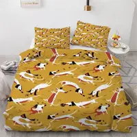 Sonstiges Bettwäsche-Set Dackel 220x240 cm 3-teilig Mikrofaser Cartoon 3D Wendebettwäsche mit Reißverschluss
