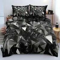 Sonstiges Bettwäsche-Set 220x240cm 2x80x80cm Mikrofaser 3D Geometrie Grau Schwarz mit Reißverschluss