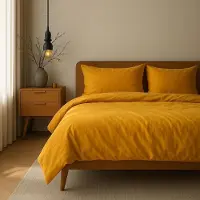 Merkloos Bettwäsche-Set in Senfgelb mit Kopfkissenbezug (135 x 200 cm) und Kissenbezügen (80 x 80 cm), 100% Baumwolle