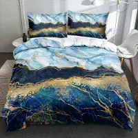 Sonstiges Bettwäsche-Set 3-teilig Mikrofaser Marmor Hellblau 155x220 cm