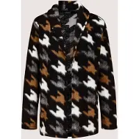 MADELEINE Langarmshirt "Shirt Shirtjacke mit Hahnentrittmuster", Damen, Gr. 48, bunt (braun, schwarz, multicolor), Modern, gerade, V-Ausschnitt, Shirts Langarmshirt