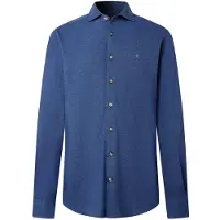 Hackett London für Herren. HM3010837 Blaues Melange-Piqué-Hemd (XXL), Lässig, Baumwolle, Langarm
