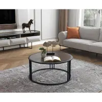AEA Wohnzimmer Couchtisch Beistelltisch Tisch Edelstahl Möbel Schwarz Rund