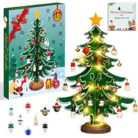 Sonstiges Adventskalender Holz-Weihnachtsbaum mit 30 Ornamenten 24 Tage Countdown für Kinder