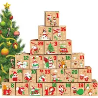 Sonstiges Adventskalender zum Befüllen DIY 24 Kartons Braun 7x7x7cm mit Stickern & Juteschnur