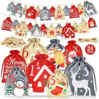 Sonstiges Adventskalender zum Befüllen 2026 – Stoff-Weihnachtskalender mit 24 Säckchen, 4 Größen, inkl. Klammern & Schnur