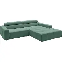 KAWOLA Sofa RENO Ecksofa Feincord grün mit motorischem Sitzvorzug Longchair rechts