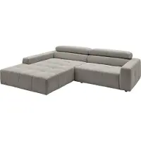 KAWOLA Sofa RENO Ecksofa Feincord grau mit motorischem Sitzvorzug Longchair links