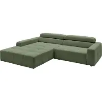 KAWOLA Sofa RENO Ecksofa Feincord olivgrün mit motorischem Sitzvorzug Longchair links