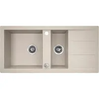 Laveo BADLAND Spülbecken Granitspüle 1,5 Becken Barbados 48x100 Beige | Siphon im SET!