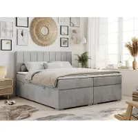 MKS Meble Boxspringbett mit 2 Bettkästen, Matratze und Topper, Polsterbett - ALLY - 140x200cm - Hellgrau - H3