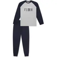 Schiesser Schlafanzug "Pyjama Nightwear Jungs lang Crunch Time", Herren, Gr. 164, bunt (dunkelblau, grau), Obermaterial: 100% Baumwolle CO., Homewear-Sets Schlafanzug
