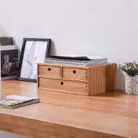 Unyqoos Schreibtisch-Organizer aus massivem Holz, 3 Schubladen, Aufbewahrung für Büro & Schmuck, Natur, 35 x 27 x 14 cm
