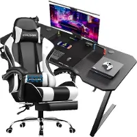 StarTech.com Gaming Schreibtisch & Gaming Stuhl Set - Z12 + GT800A - Leder + Carbonfaser - Minimalistisch Modern - Für Zuhause & Gaming - Montage Erforderlich - Weiß