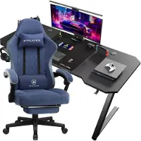 StarTech.com Gaming-Tisch & Gaming-Stuhl Set - Z12 + LR002-BL - Ergonomischer Stuhl - Leder + Carbonfaser - Minimalistisch modern - Montage erforderlich - Blau