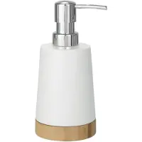 Wenko Seifenspender "Bamboo", weiß (weiß, natur), B:9cm H:17,5cm L:8cm, Bambus, Keramik, Dosierspender, Seifenspender, Keramik, 330 ml