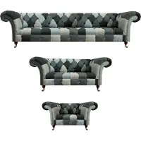 AEA Wohnzimmer Set 3tlg Luxus Sofa Couch Einrichtung Stoff Mehrfarbig Chesterfield