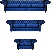 AEA Wohnzimmer Sofagarnitur 3tlg Luxus Modern Komplett Sitzmöbel Textil Chesterfield