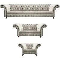 AEA Luxus Design Sofa Set 3tlg Chesterfield Wohnzimmer Weiß Komplett Einrichtung